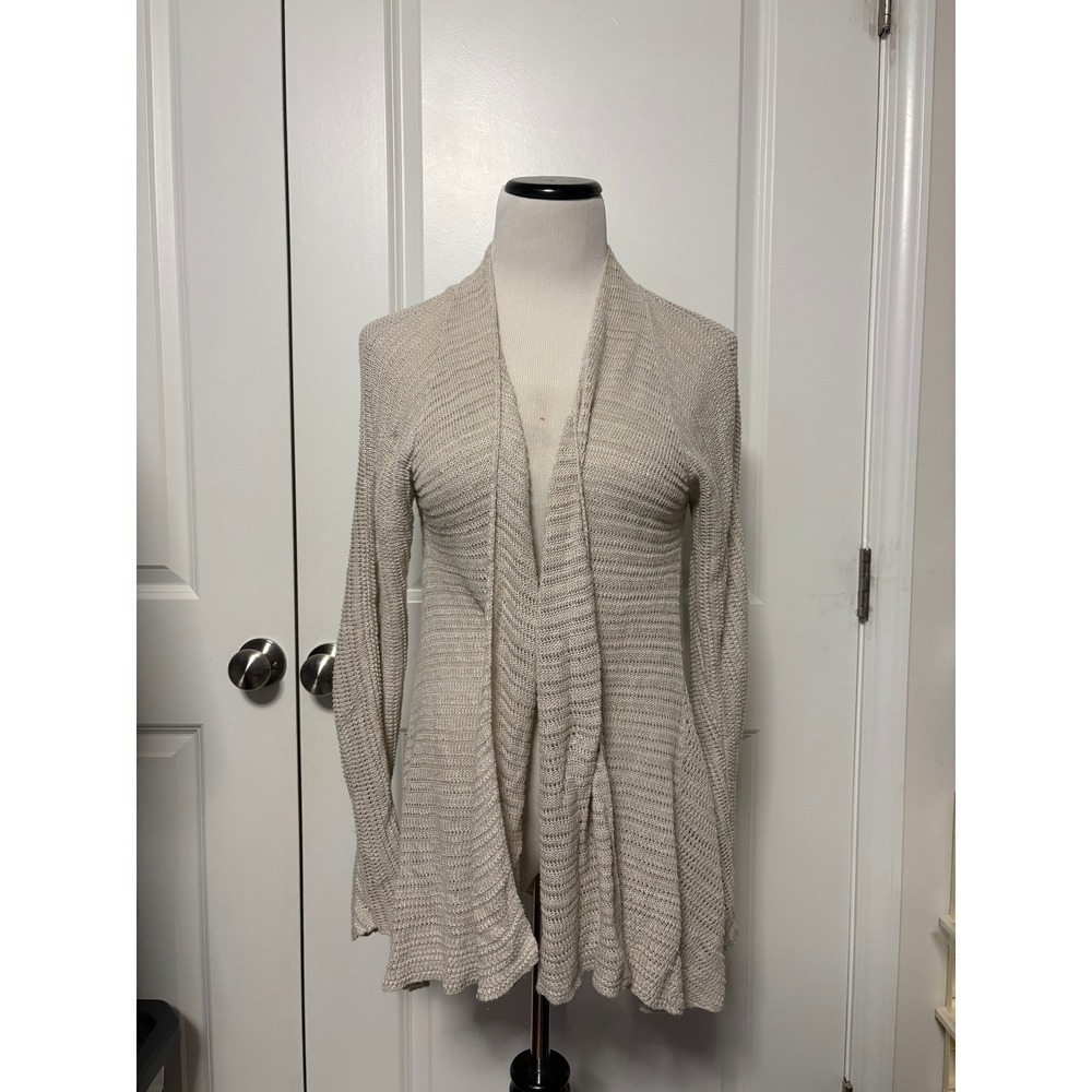 Eileen Fisher Womens Small Beige Open Front Draped Shawl Collar Cardigan Sweater